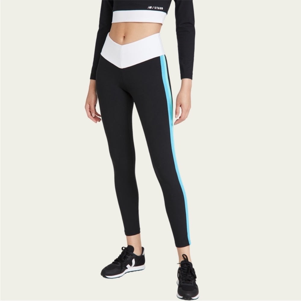 STAUD x New Balance Fitted Black Blue Side Stripe Size XS V Waist Leggings